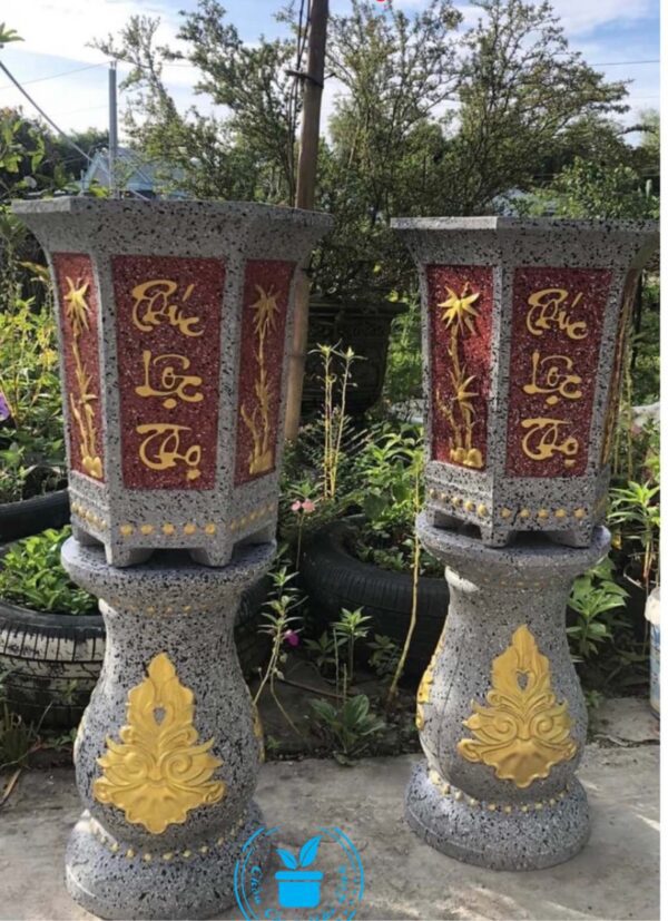 Chậu xi măng lục giác ly 38cm kèm đôn cao 45cm