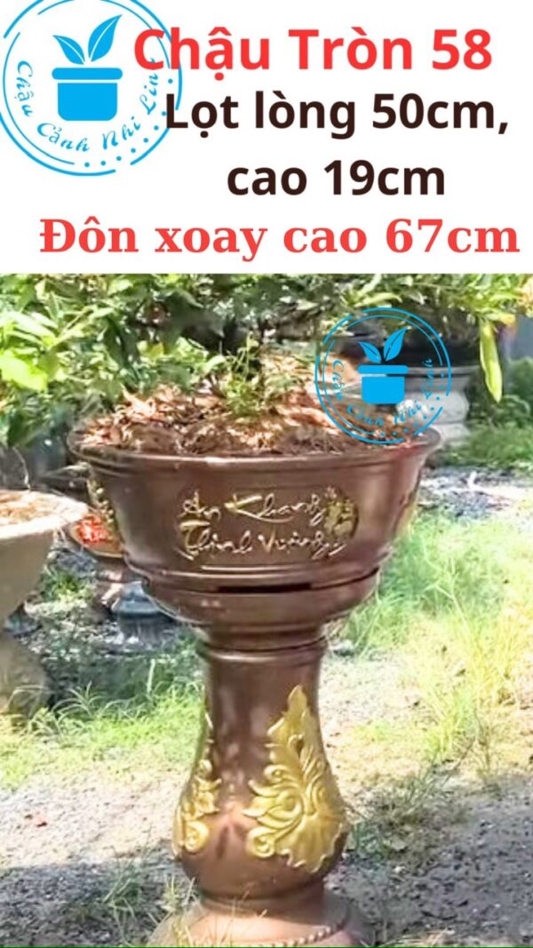 Chậu xi măng tròn 58 kèm chân đôn xoay 360 độ cao 67cm