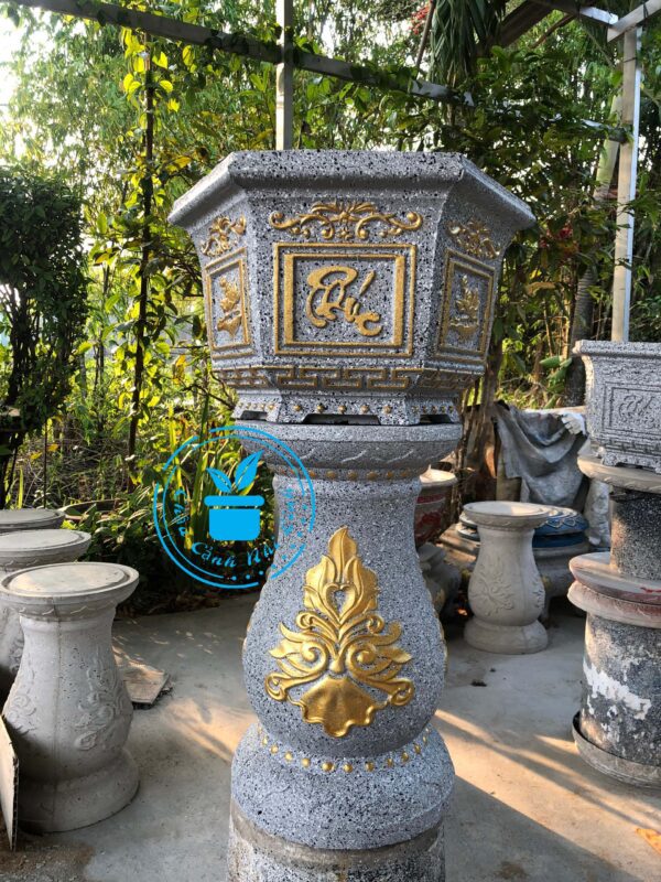 Chậu xi măng lục giác 40 kèm đôn cao 45cm